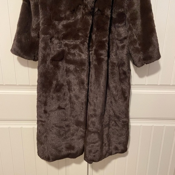 HOUSE OF HARLOW 1960 Faux Fur Chocolate Brown Long Coat Jacket size large - Picture 4 of 13